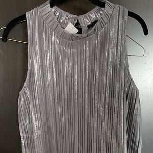 NWT silver shiny  pleated sleeveless halter top